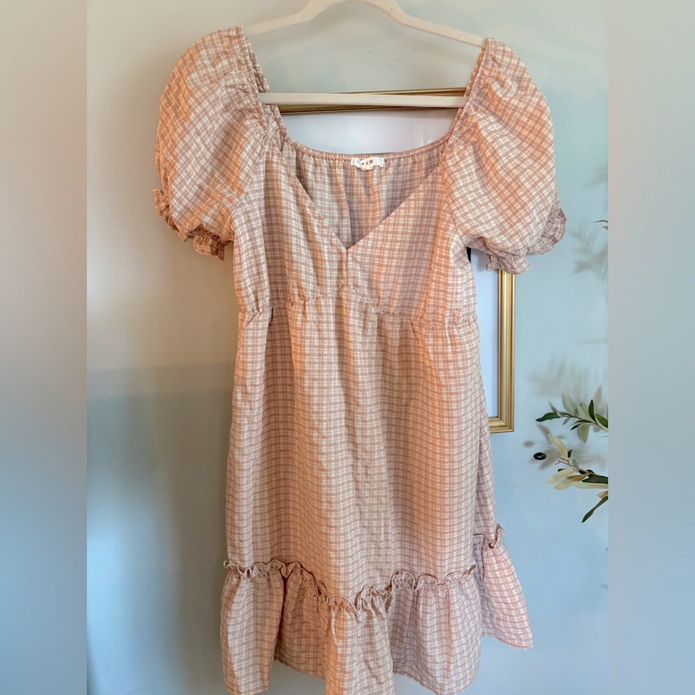 Pink Gingham Puff Sleeve Dress